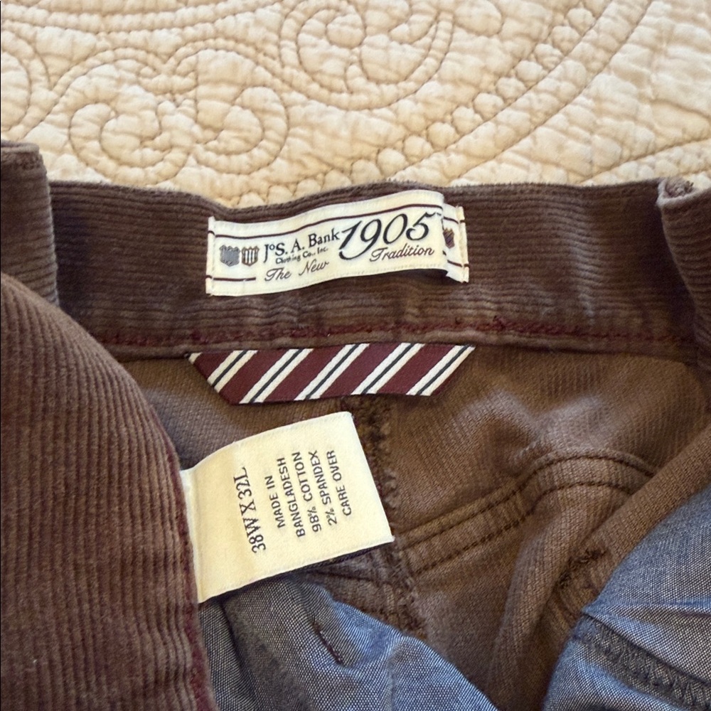 Jos. A. Bank 1905 Brown Corduroy Pants Men’s 38x32 Tailored Fit - Picture 2 of 5